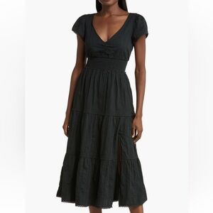 PAIGE Elegant Black Maxi Dress with Lace Accents